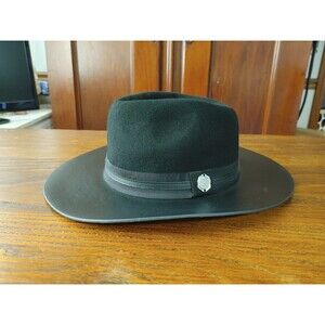 Vince Camuto Wool Black Felt Western Cowboy Panama Hat  Faux Leather Brim ADJ EC